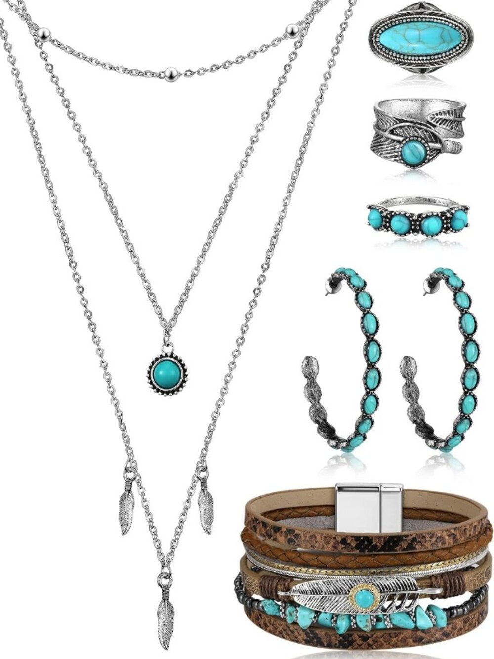 Turquoise Western Jewelry Set for Women - Boho Chic Accessories & Gift Idea